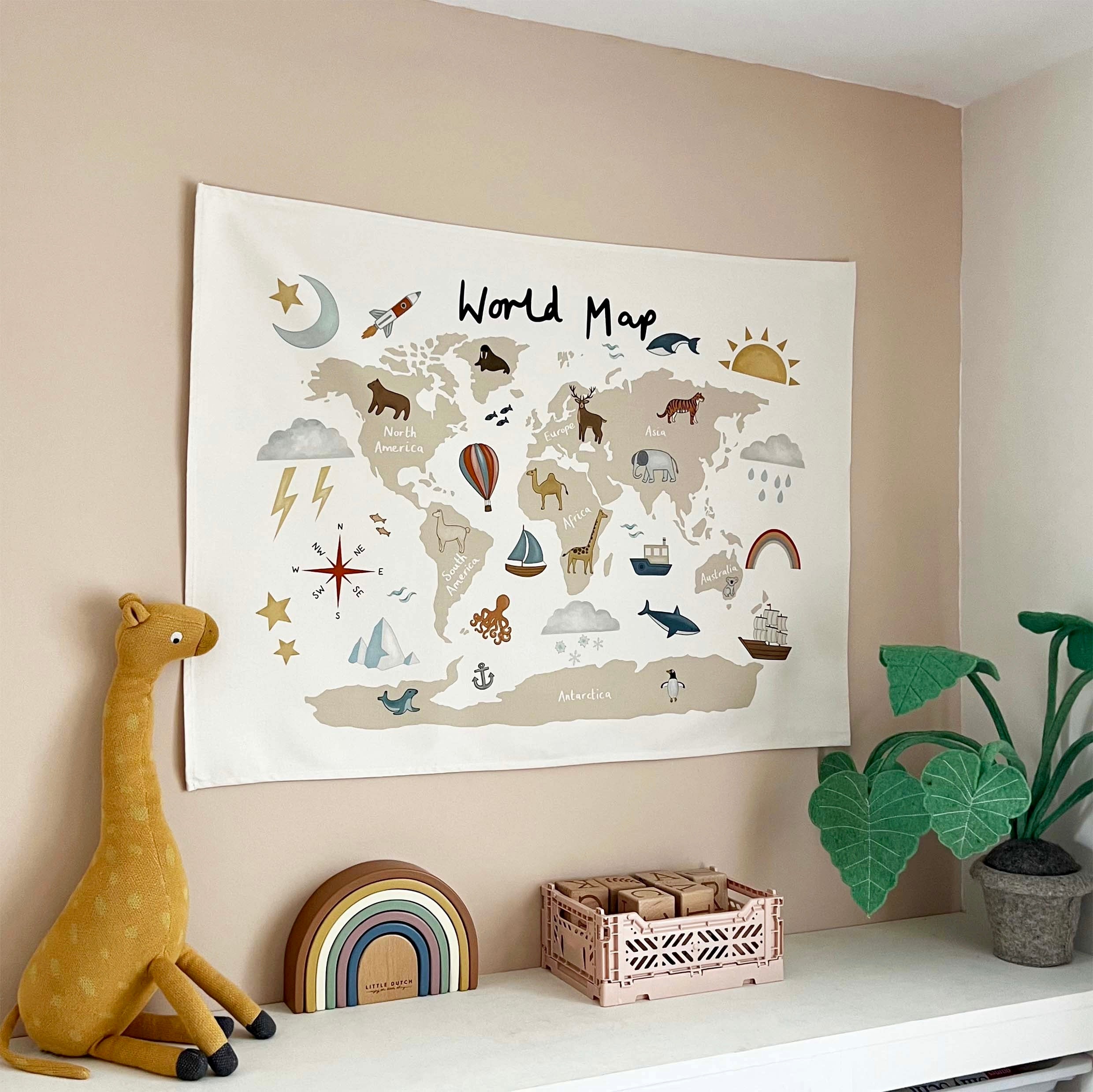 World Map Wall Hanging in beige (Large) – Kid of the Village