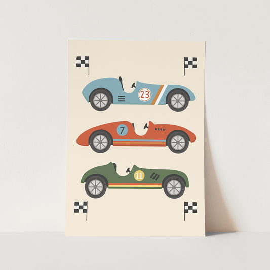 Race Cars in blue, red and green / Fine Art Print