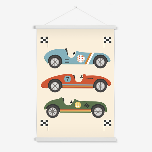 Race Cars in blue, red and green / Print with Hanger