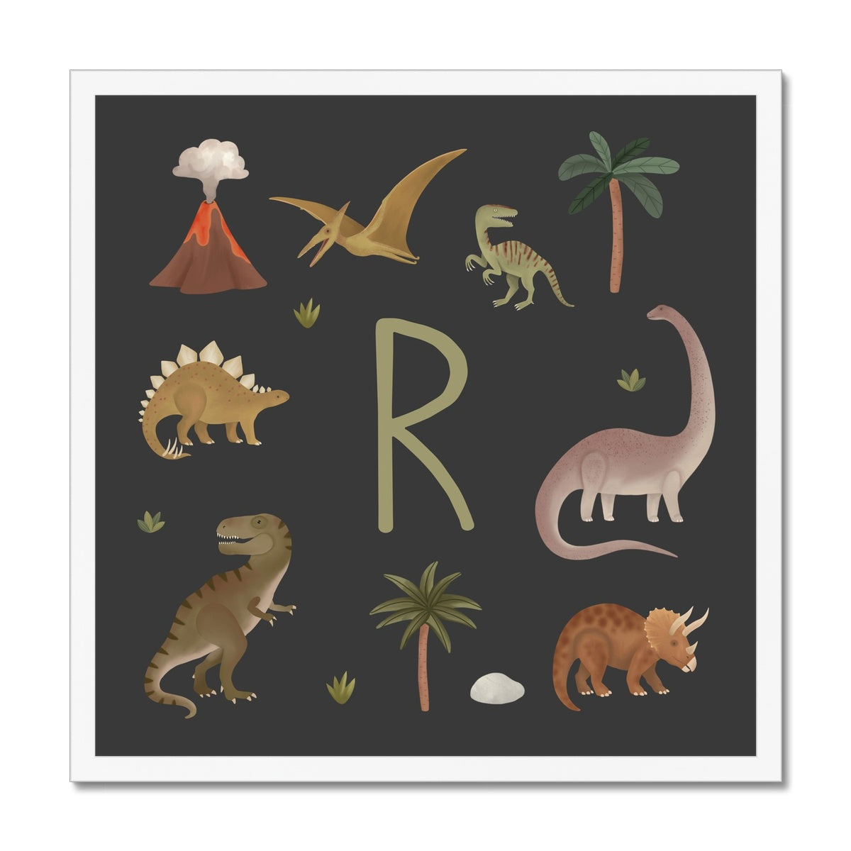Personalised Dinosaur in black / Framed Print