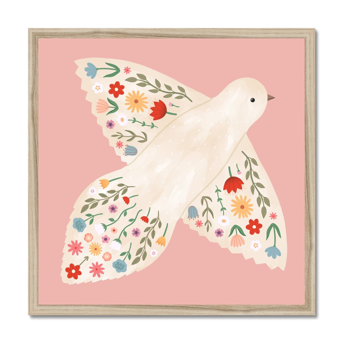 Floral Dove in pink / Framed Print