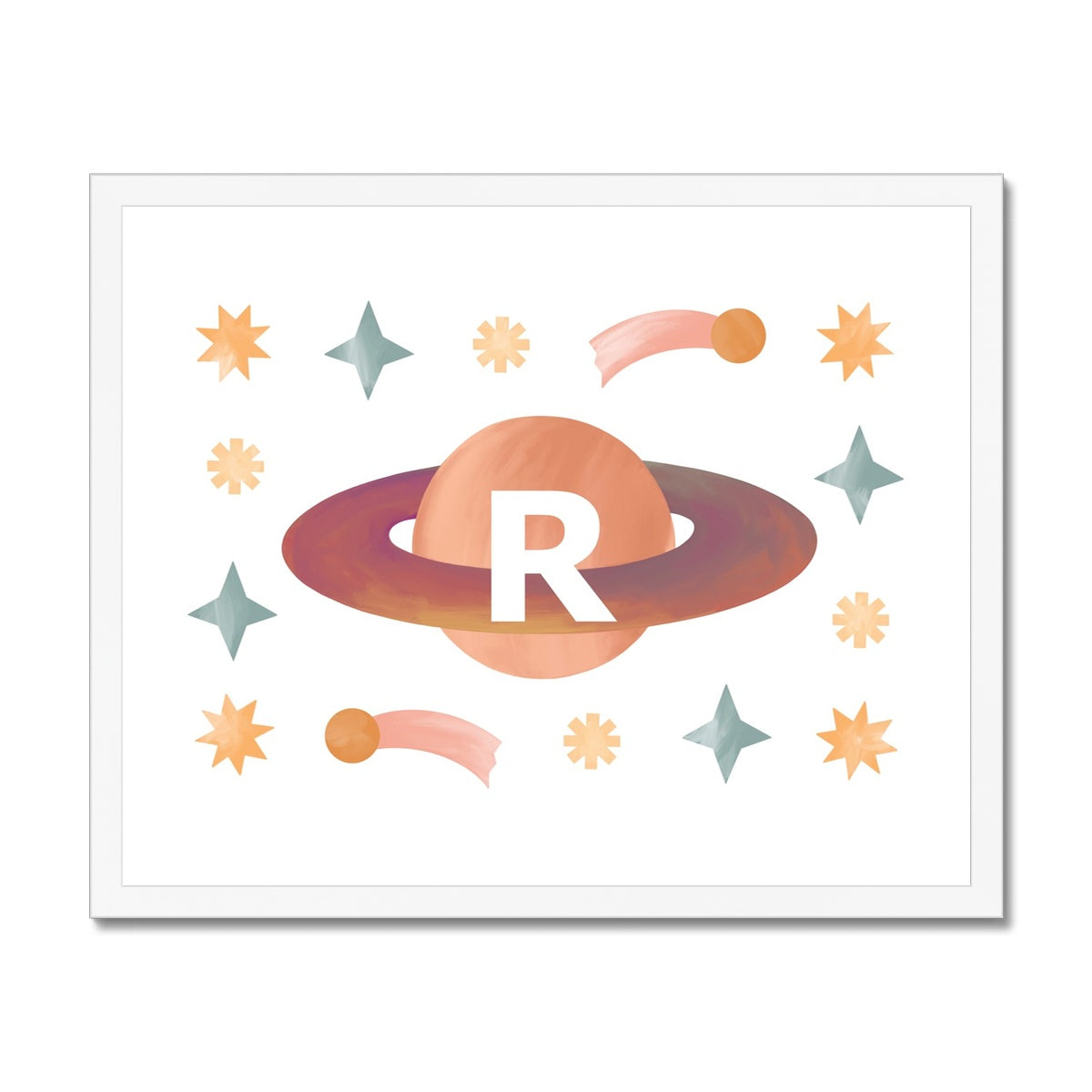Personalised Planet in white / Framed Print