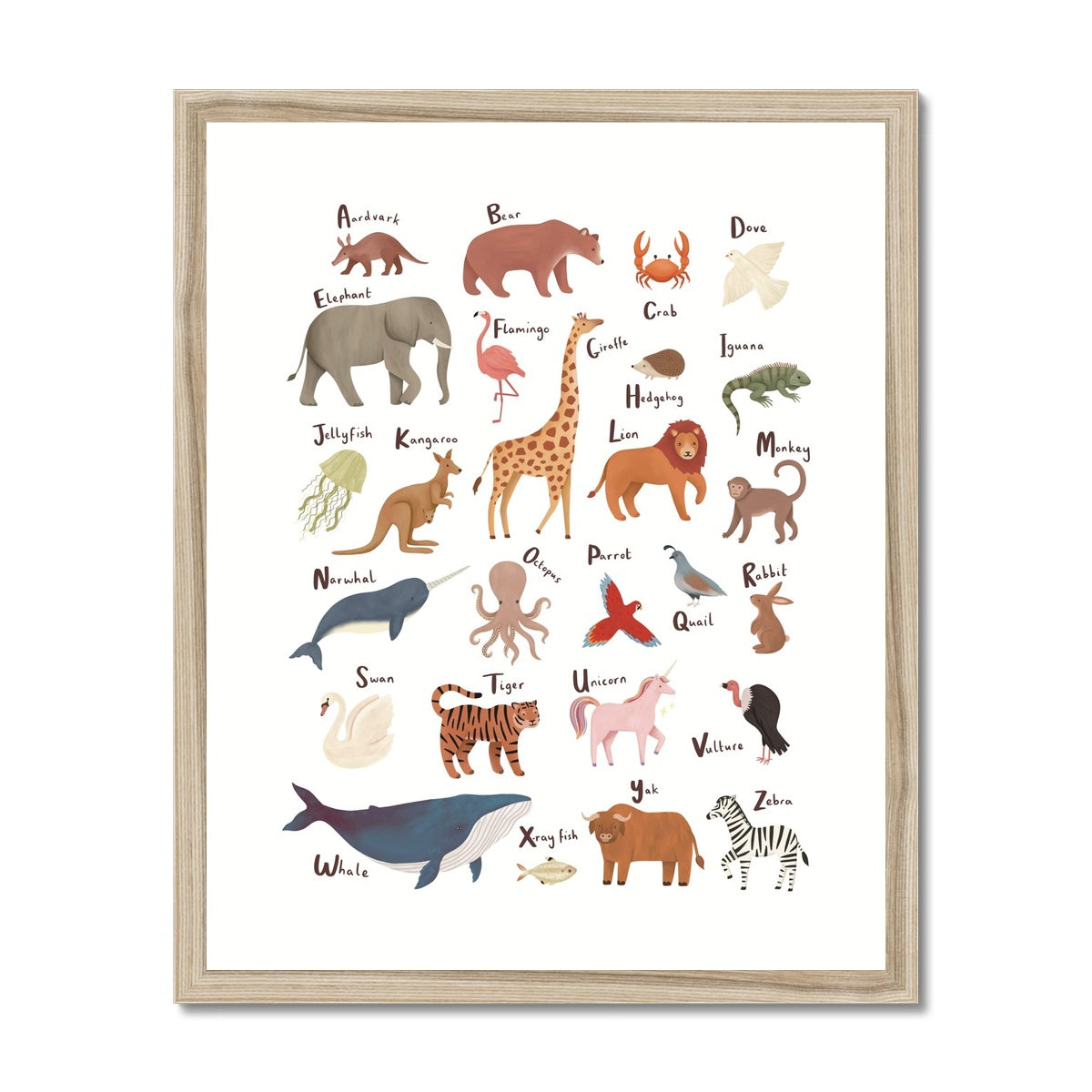 Animal Alphabet in white / Framed Print