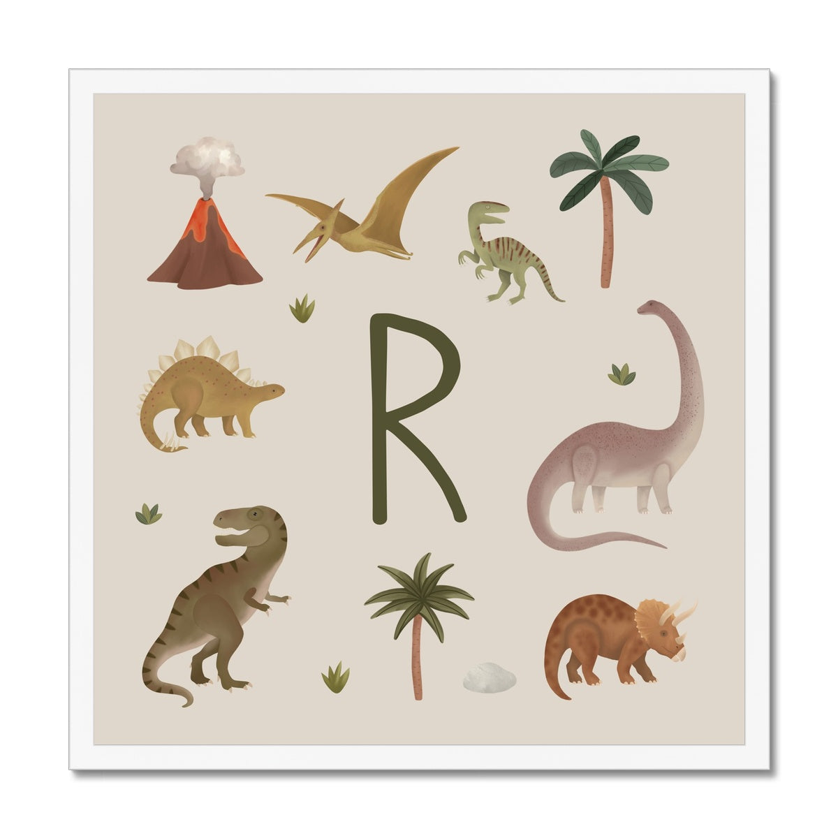 Personalised Dinosaur in stone / Framed Print