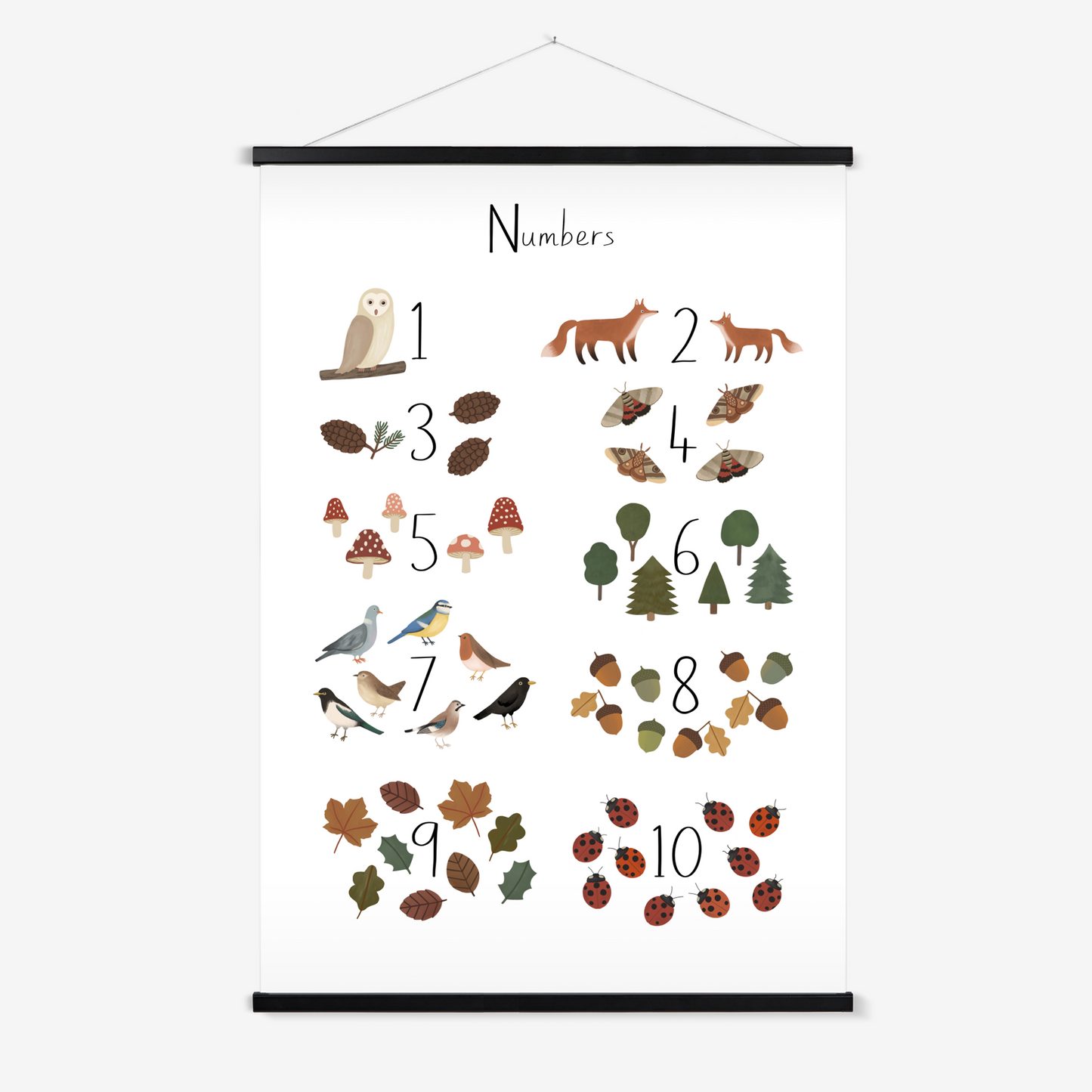 Woodland Numbers in white / Print with Hanger