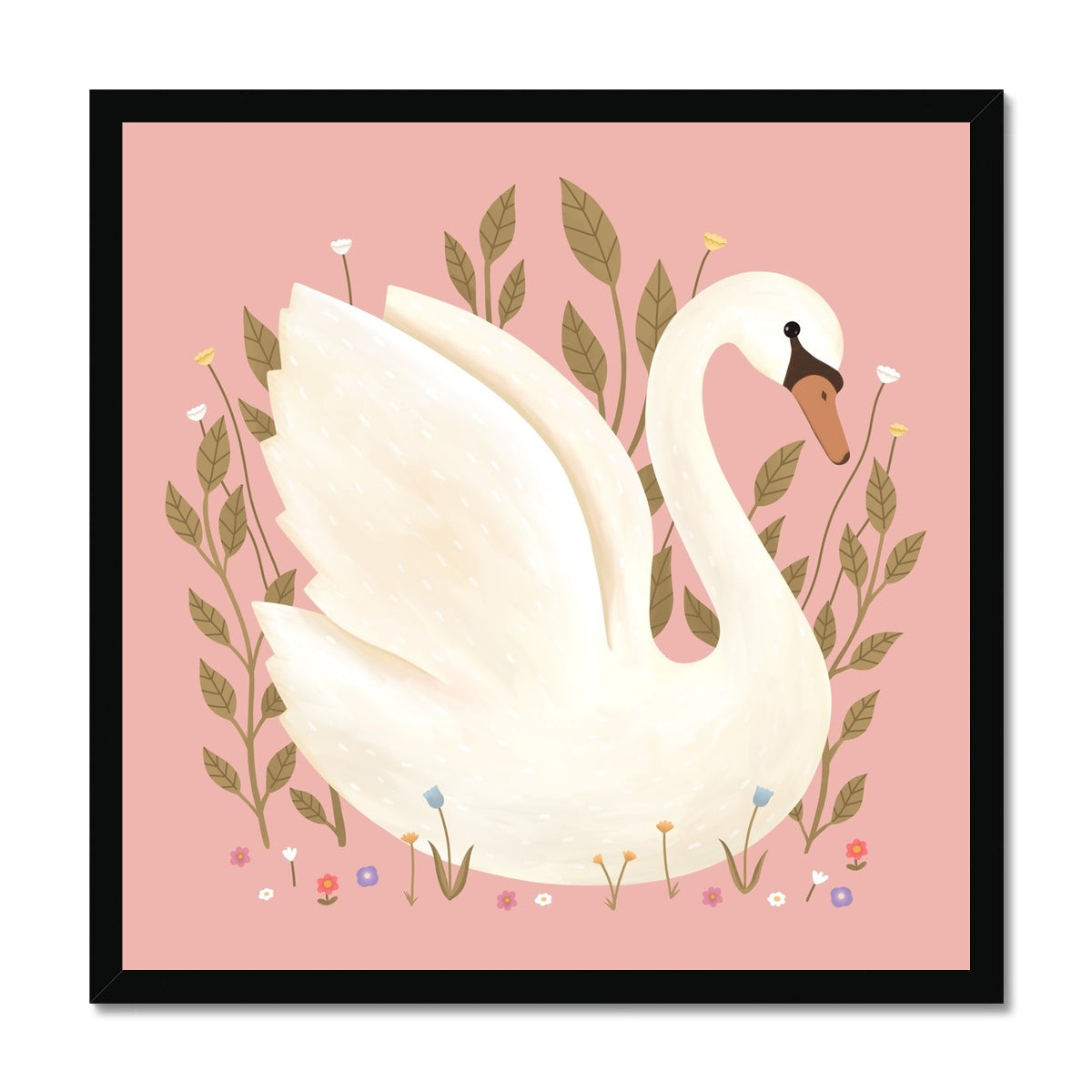 Swan in pink / Framed Print