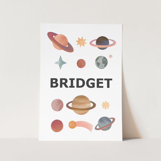 Personalised Name Planets in white / Fine Art Print
