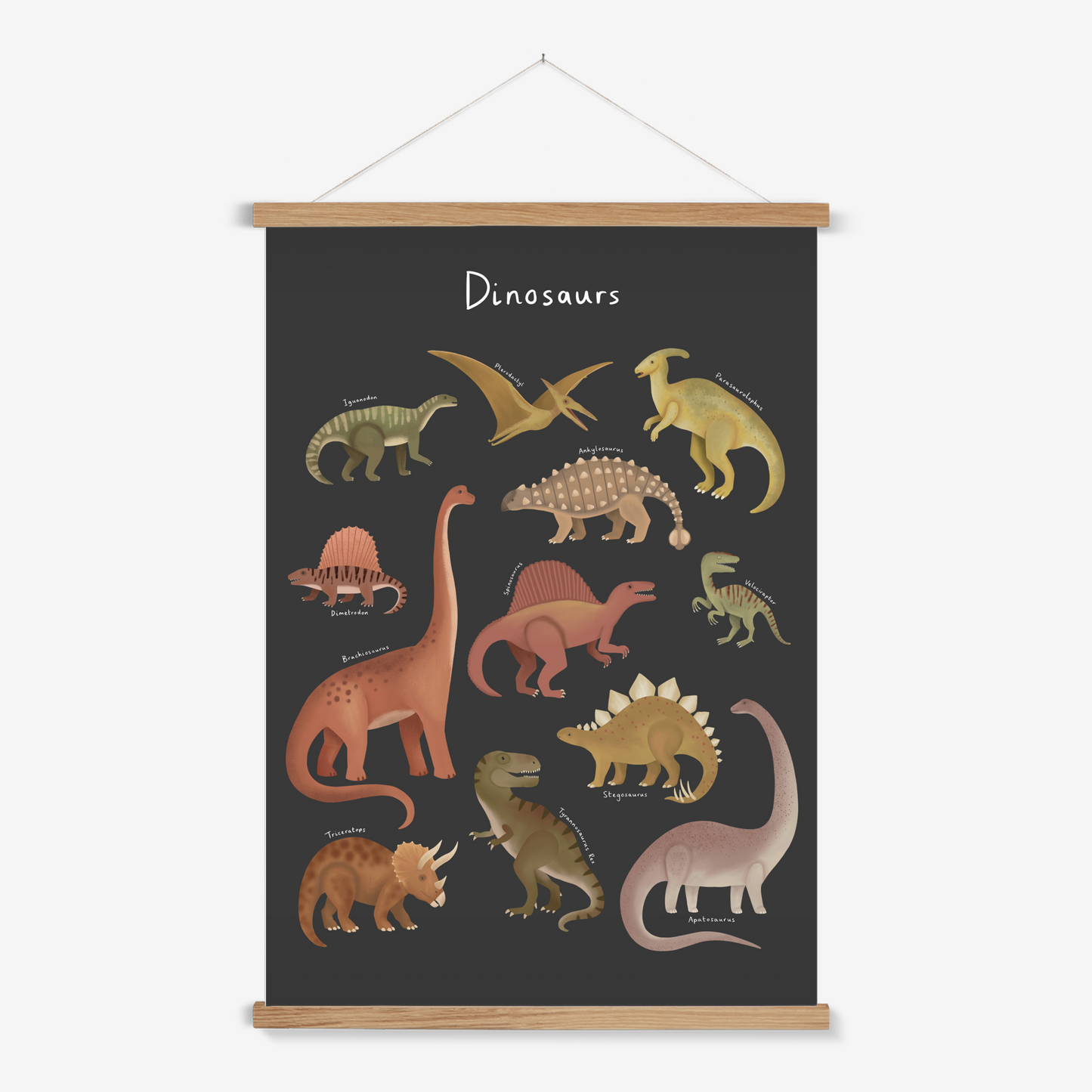 Dinosaur Chart in black / Print with Hanger