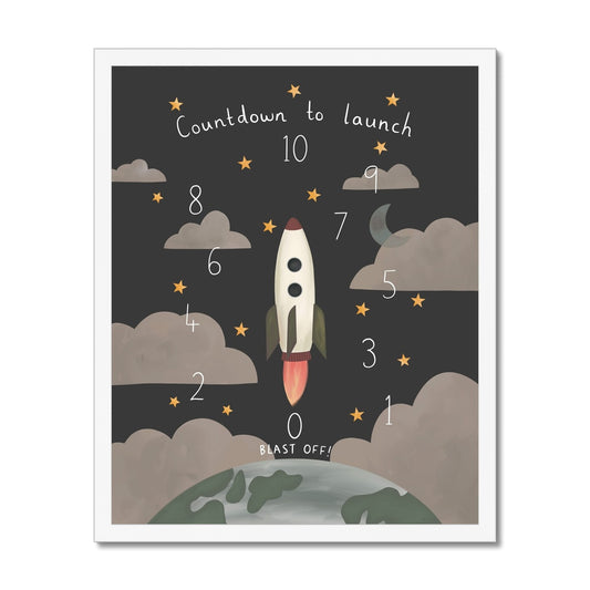 Countdown to launch in black / Framed Print