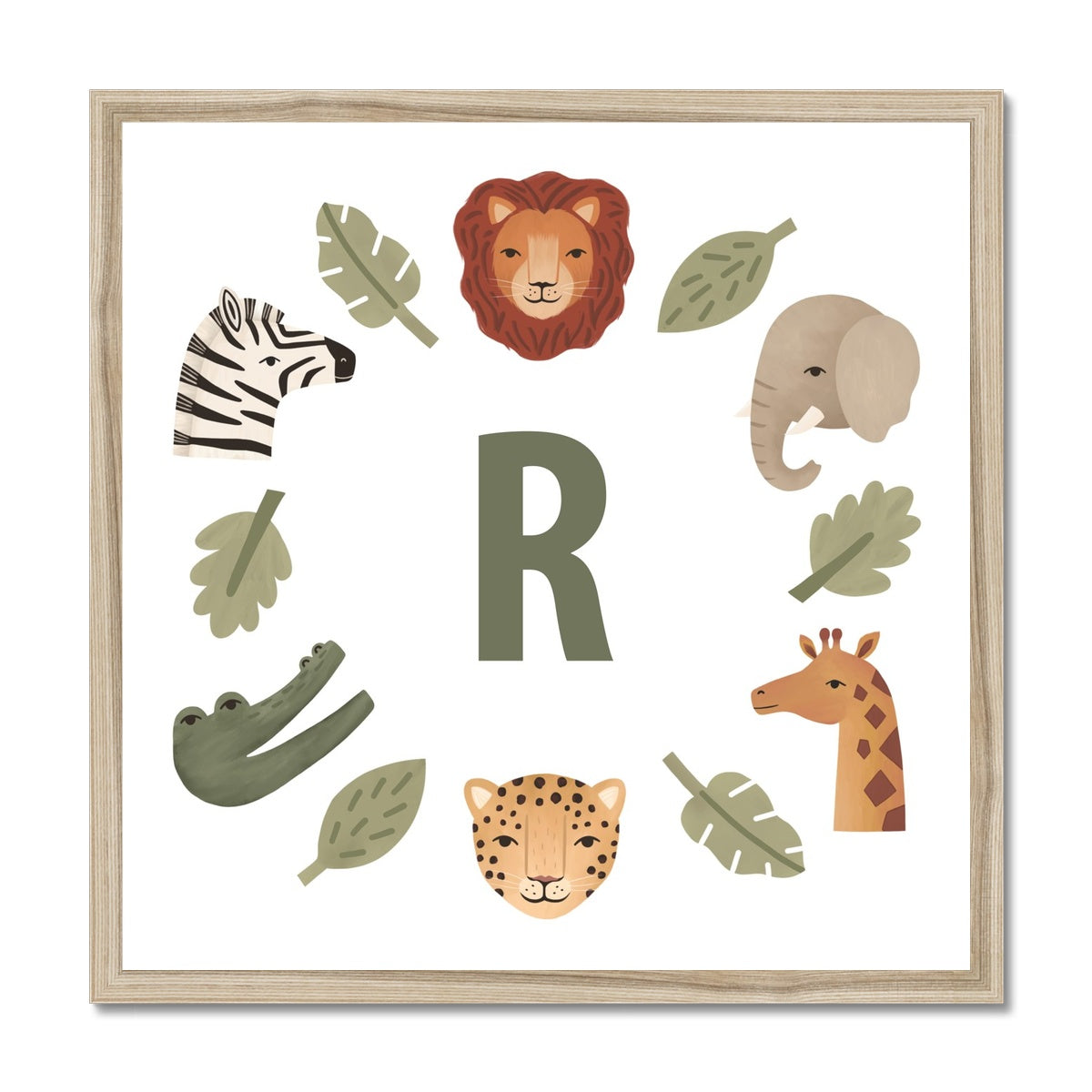 Personalised Animal Safari in white / Framed Print