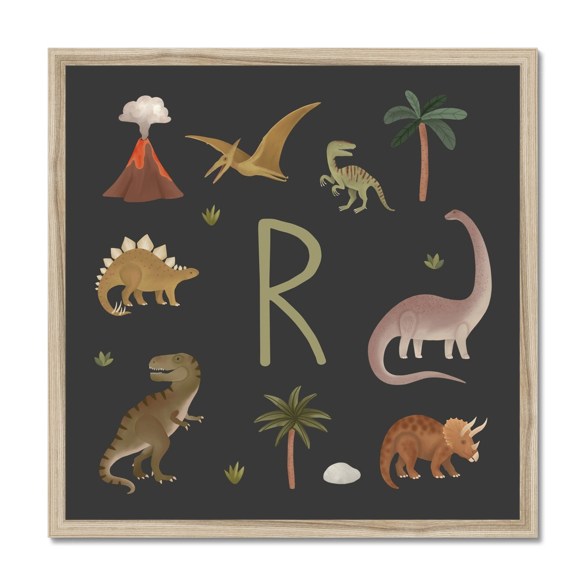 Personalised Dinosaur in black / Framed Print