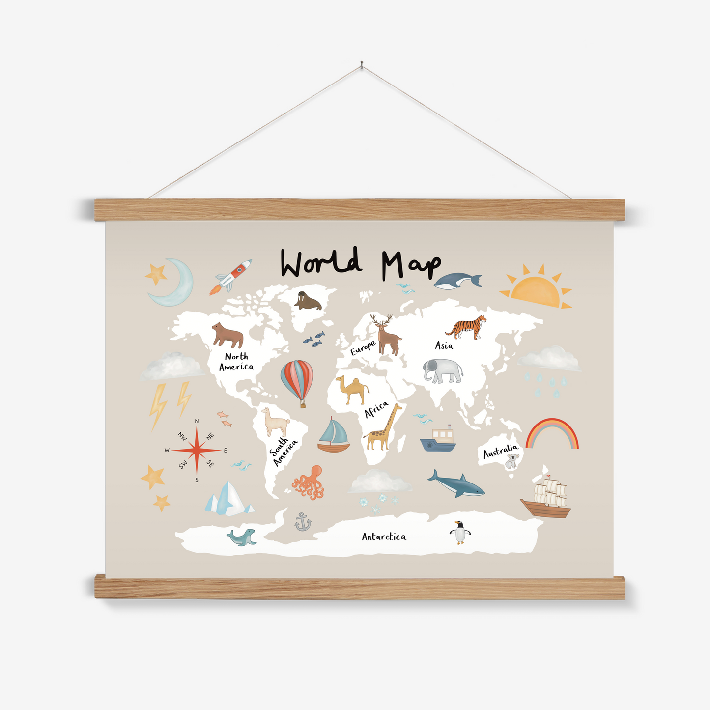 World Map in stone / Print with Hanger