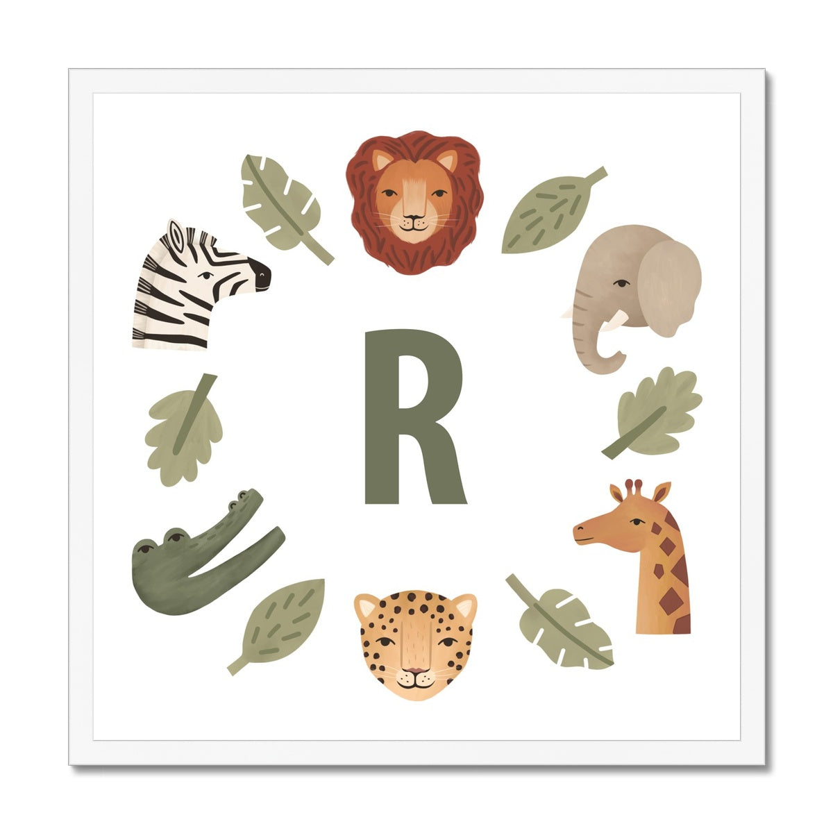 Personalised Animal Safari in white / Framed Print