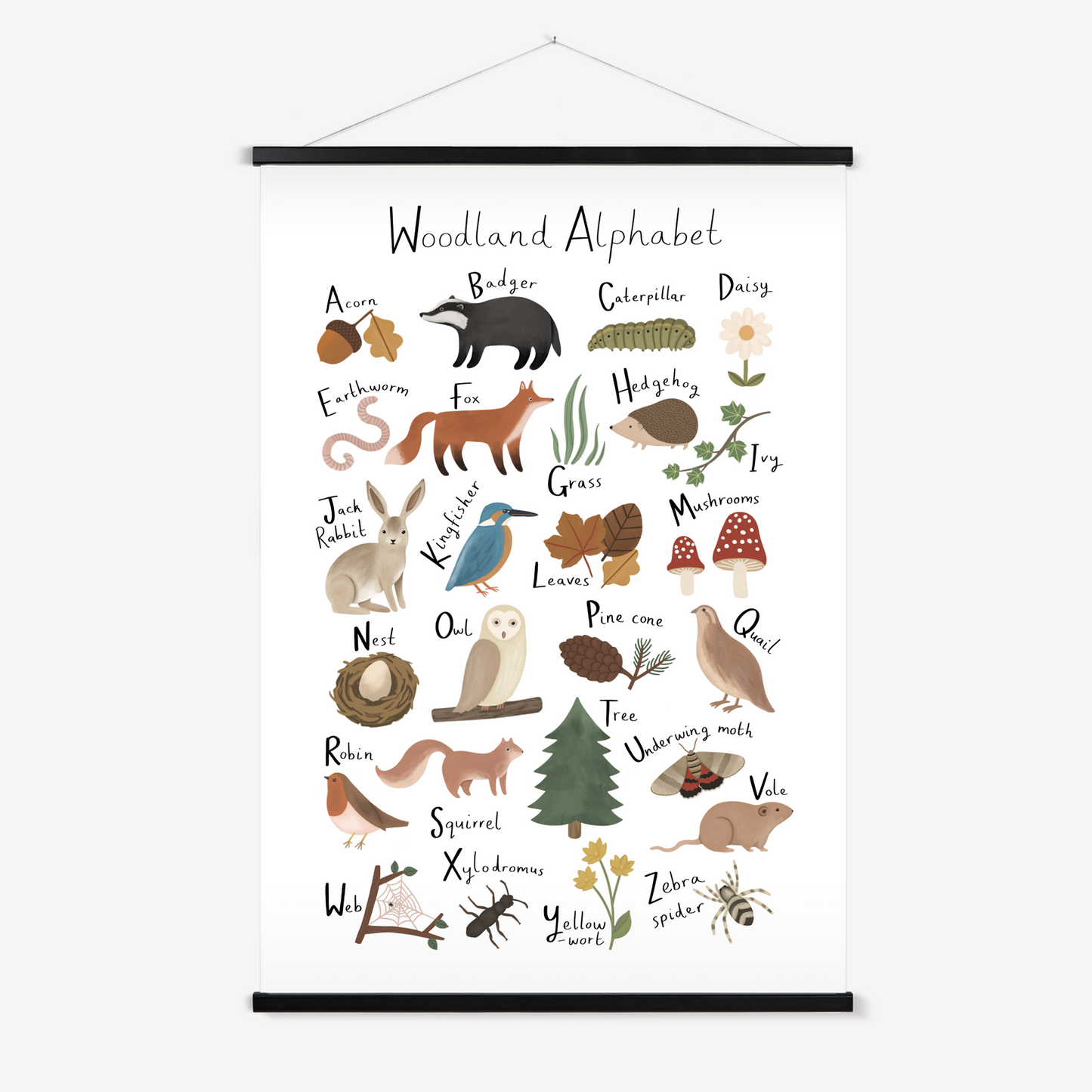 Woodland Alphabet in white / Print with Hanger