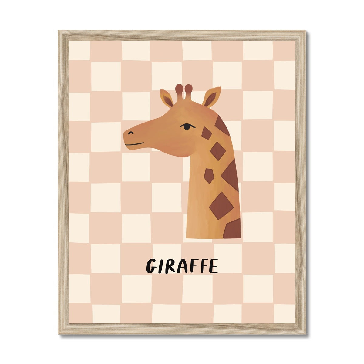 Giraffe check in pink / Framed Print