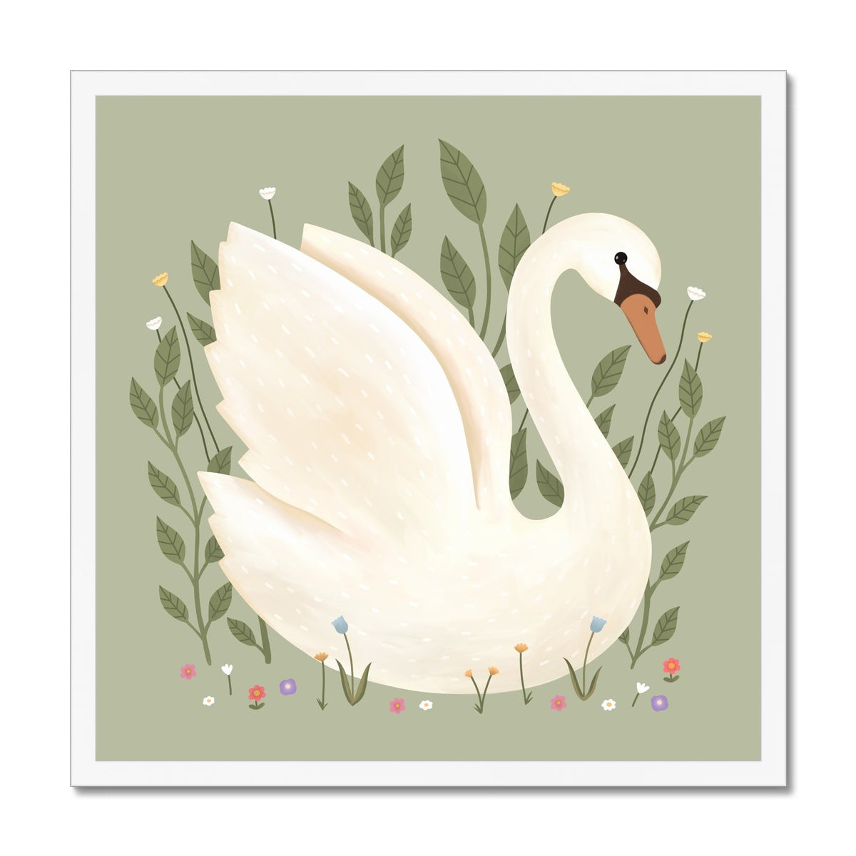 Swan in sage / Framed Print