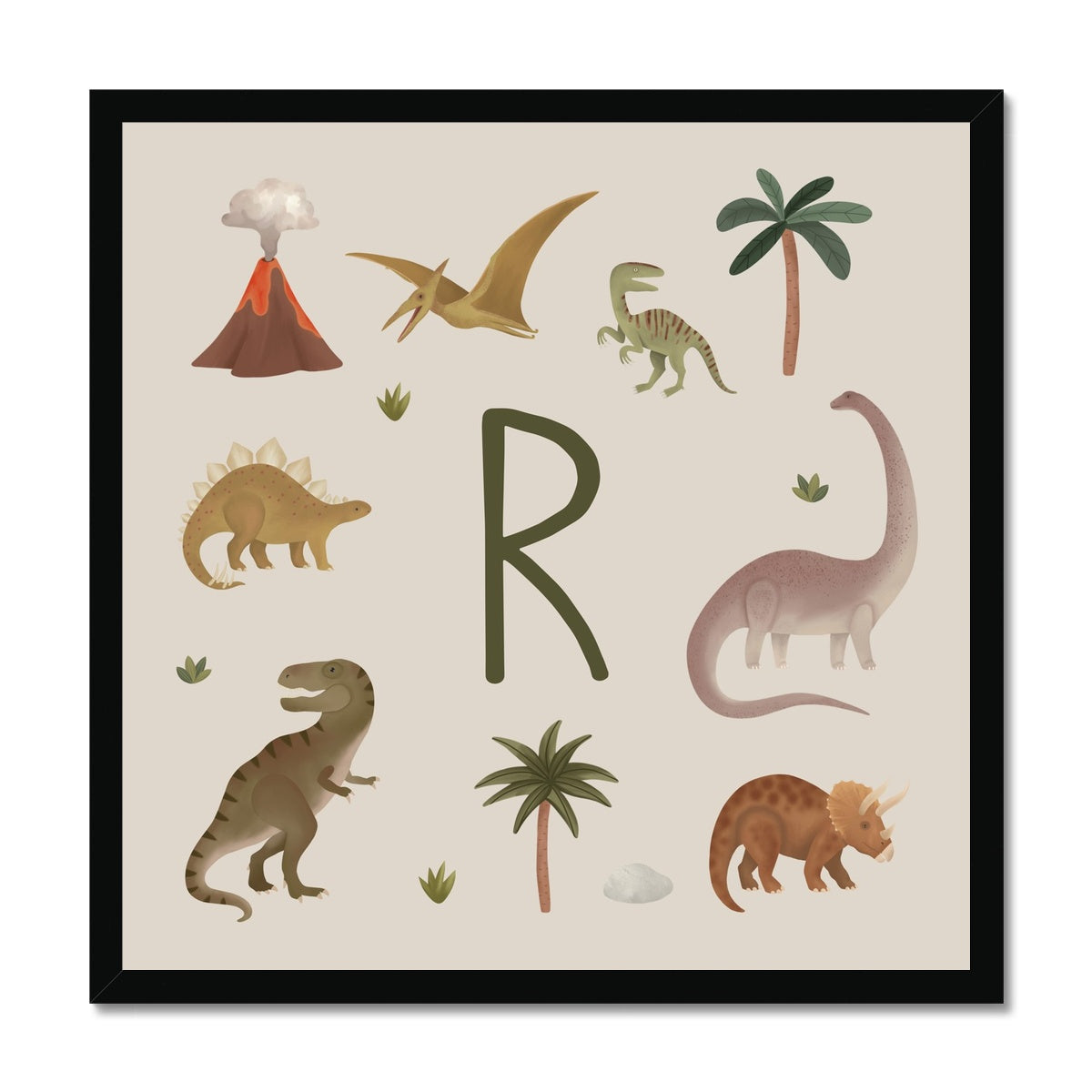 Personalised Dinosaur in stone / Framed Print
