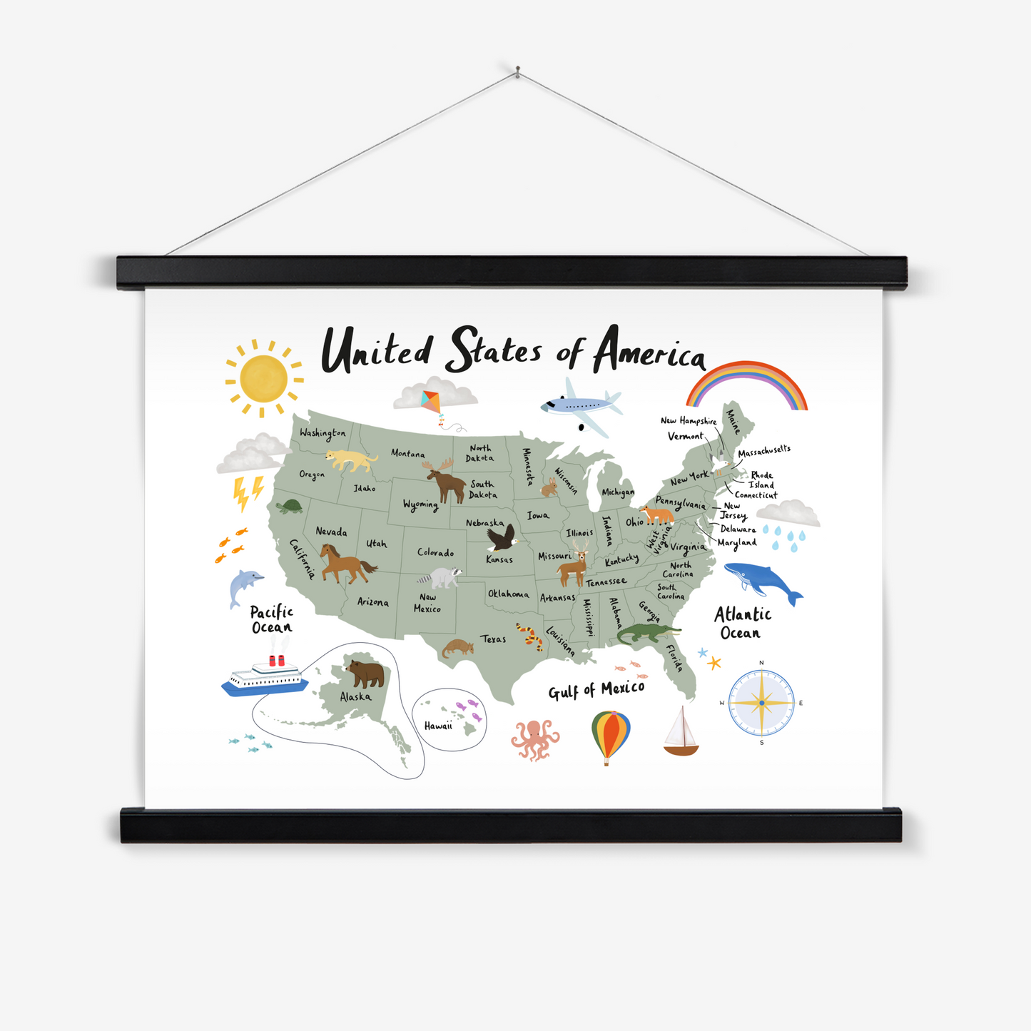 United States of America in white / Print with Hanger