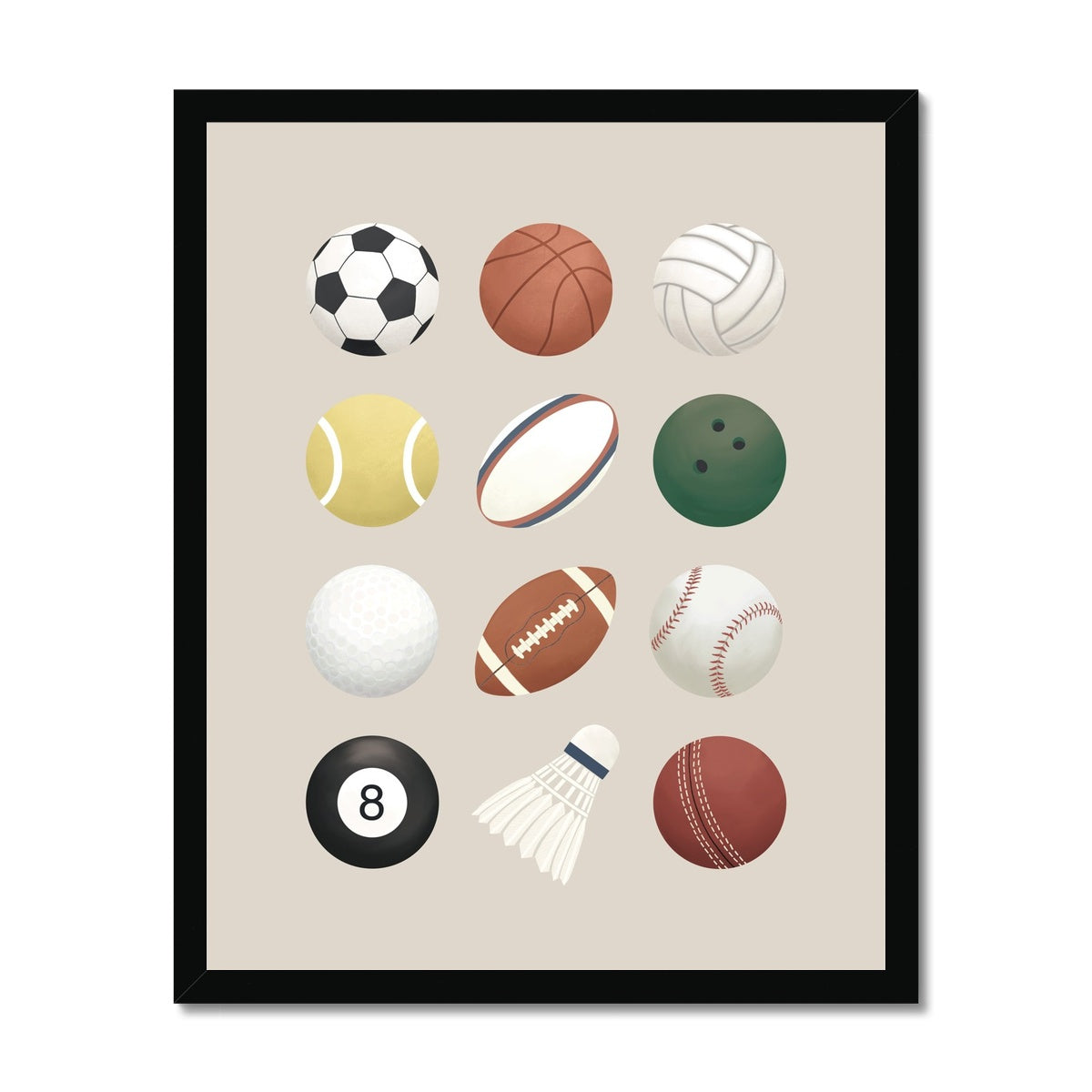 Sports balls in stone / Framed Print