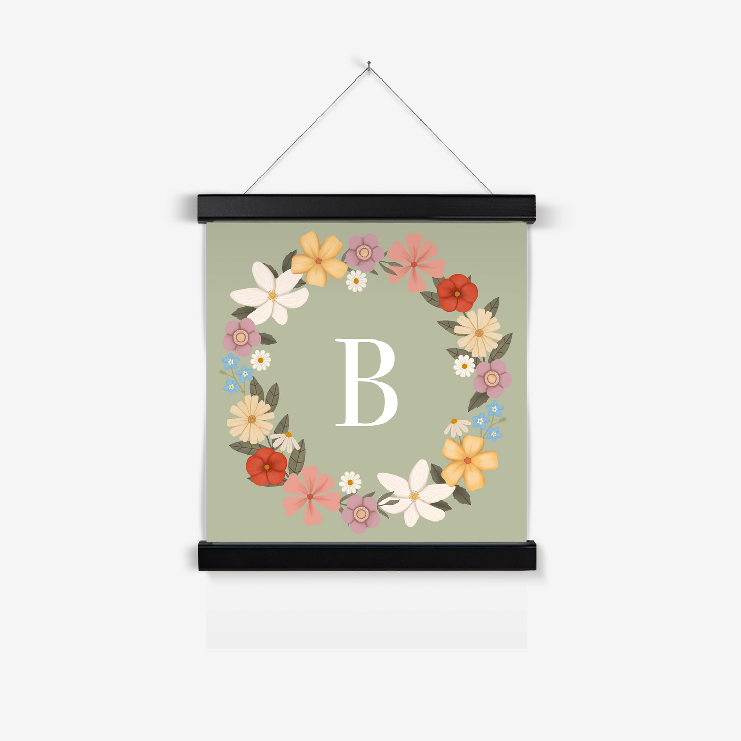 Personalised Floral Wreath in sage / Print with Hanger