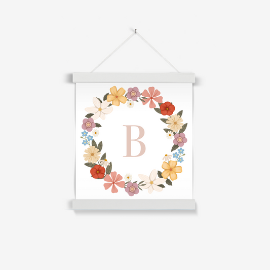 Personalised Floral Wreath in white / Print with Hanger