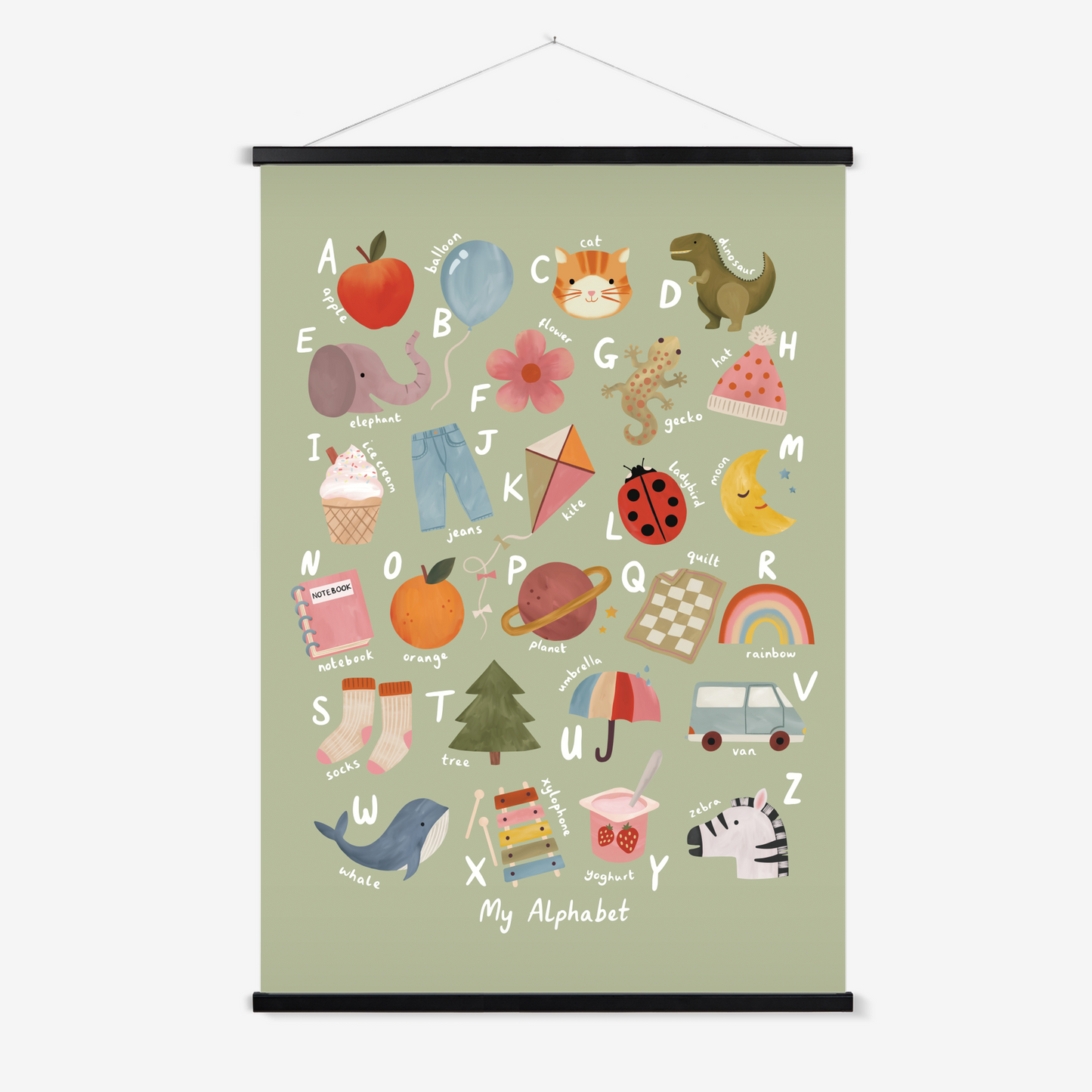 My Alphabet in sage / Print with Hanger