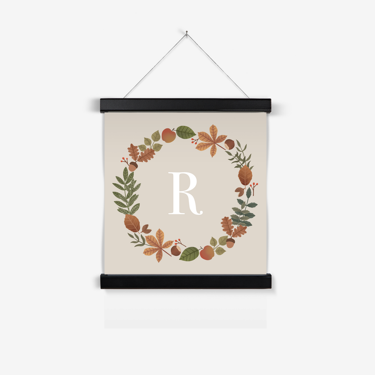 Personalised Leaf Wreath in stone / Print with Hanger