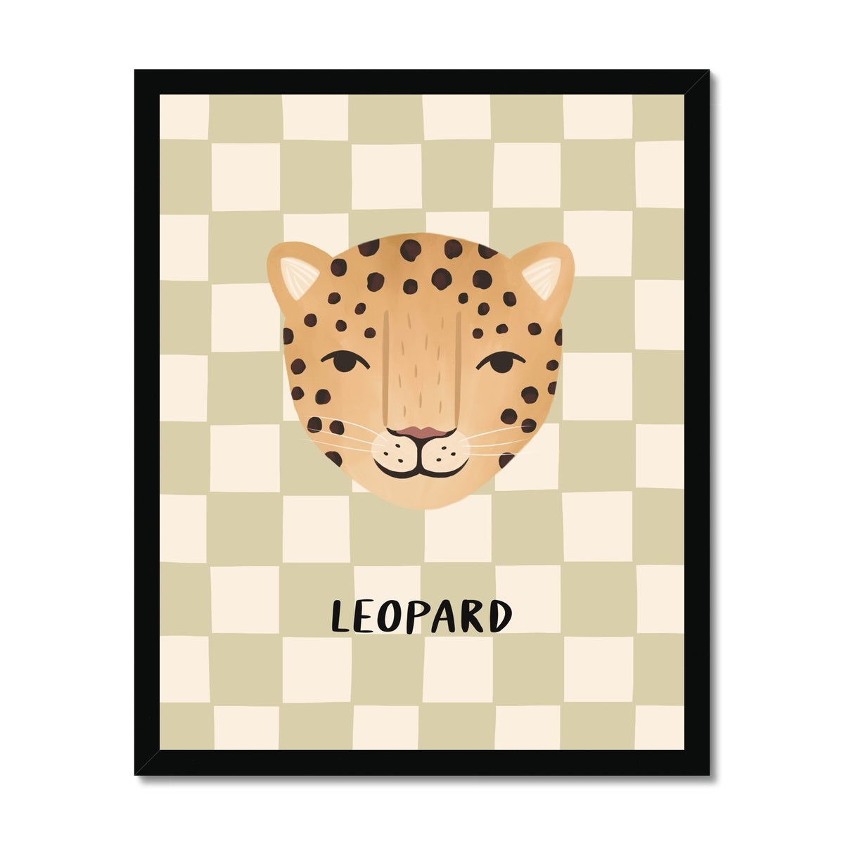 Leopard check in sage / Framed Print