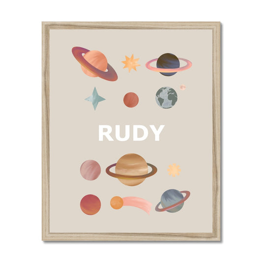 Personalised Name Planets in stone / Framed Print