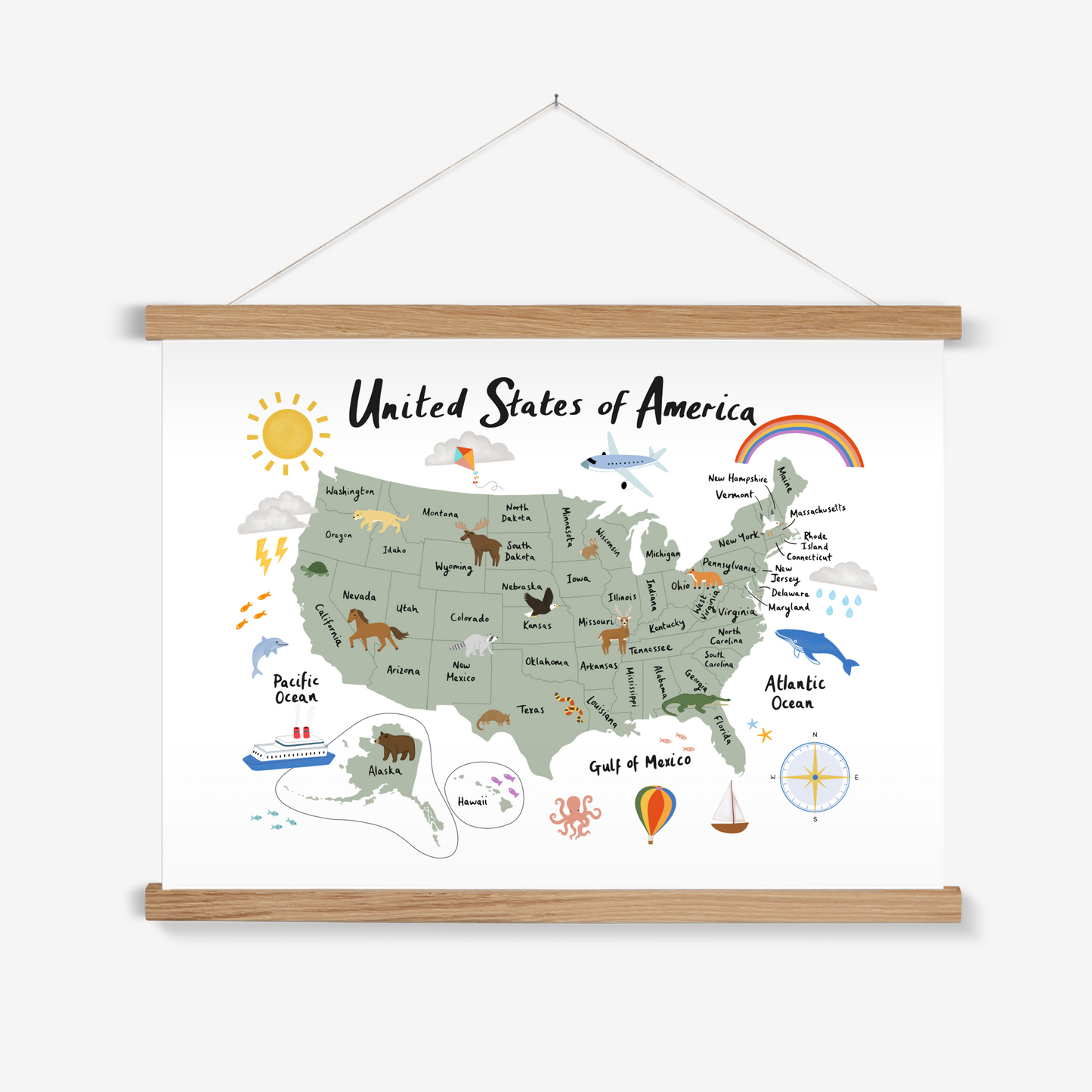 United States of America in white / Print with Hanger