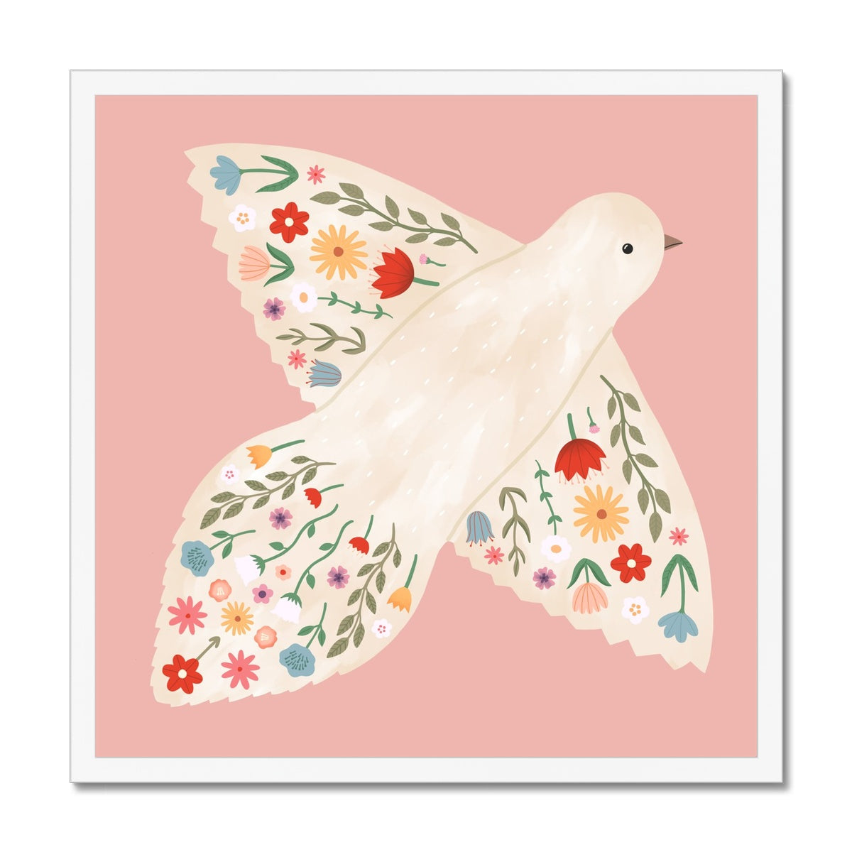 Floral Dove in pink / Framed Print