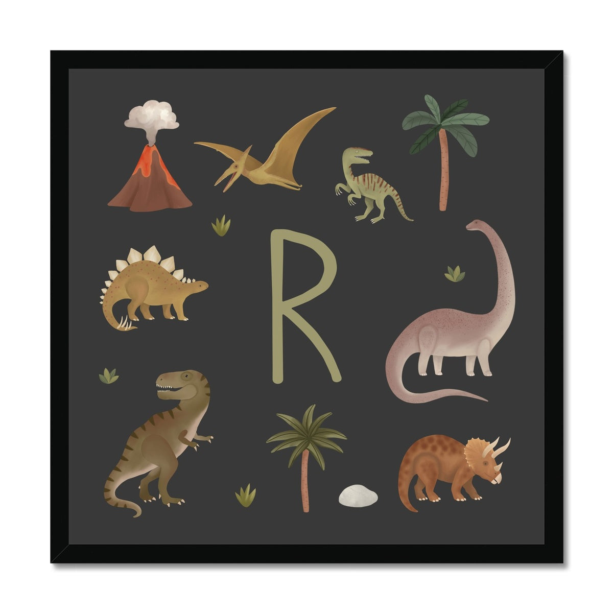 Personalised Dinosaur in black / Framed Print
