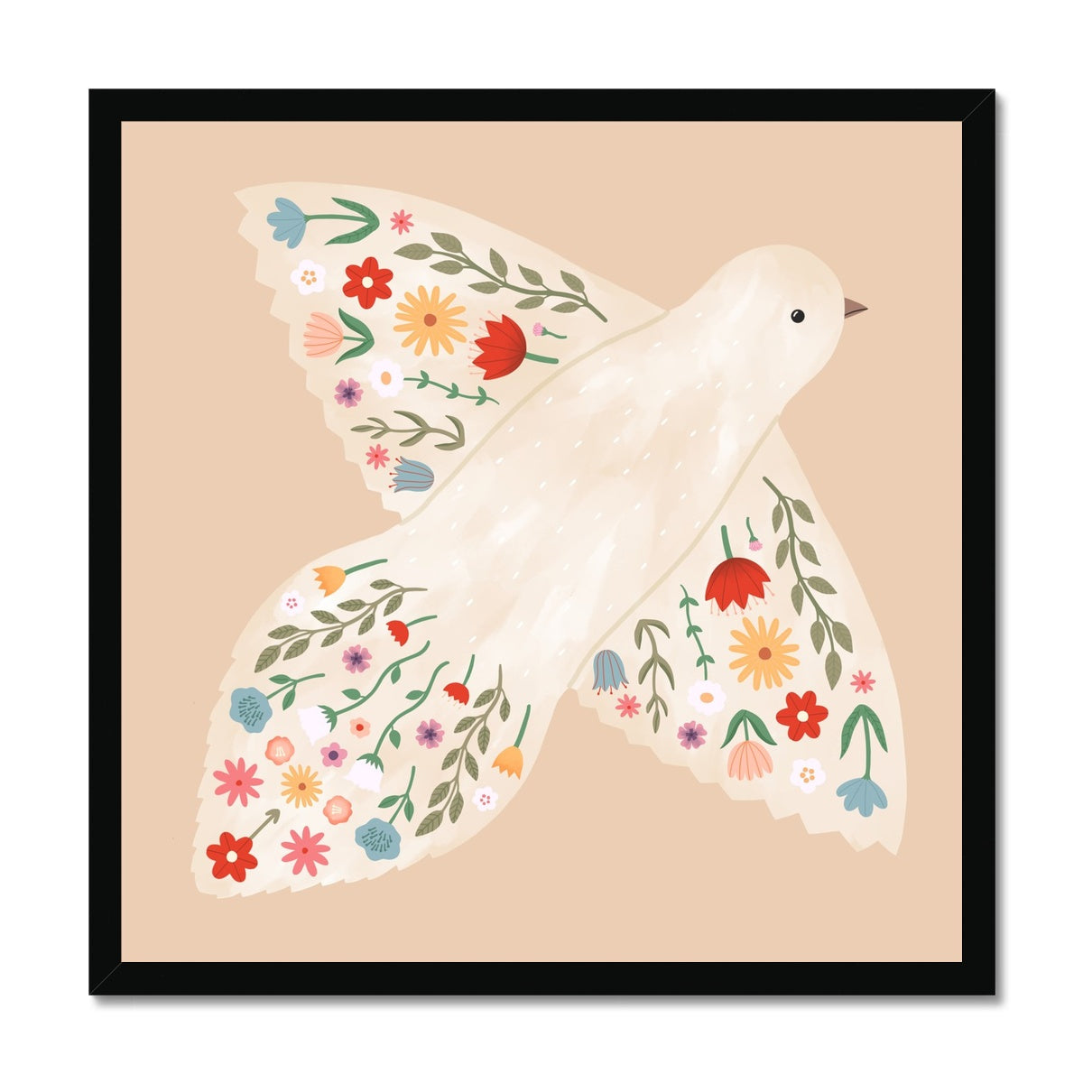 Floral Dove in peach / Framed Print