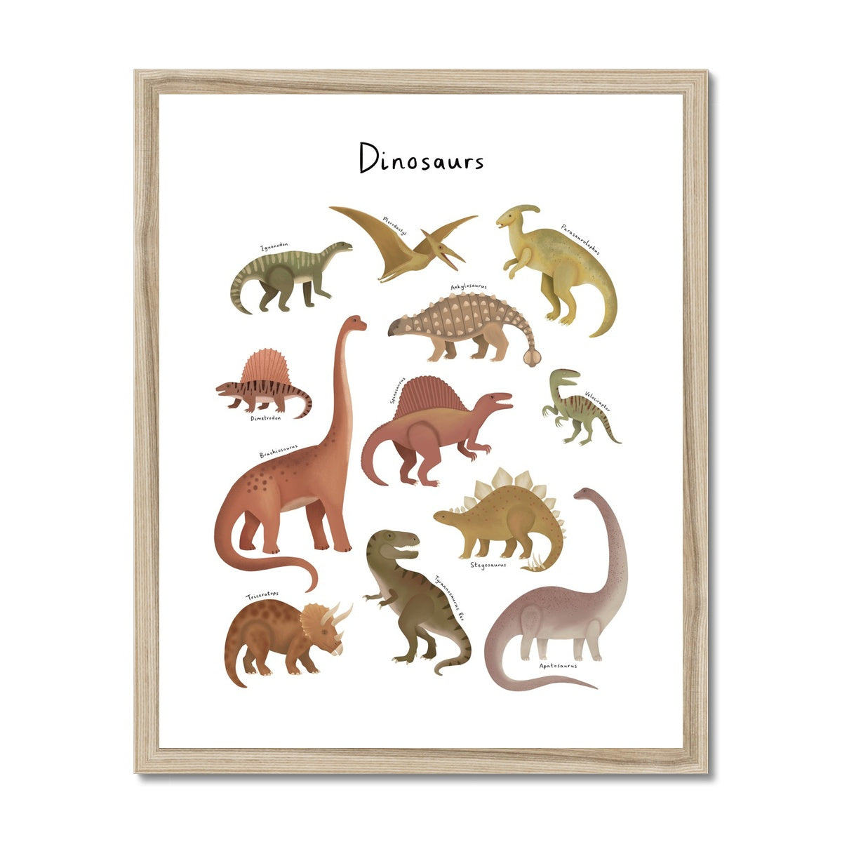 Dinosaur Chart in white / Framed Print