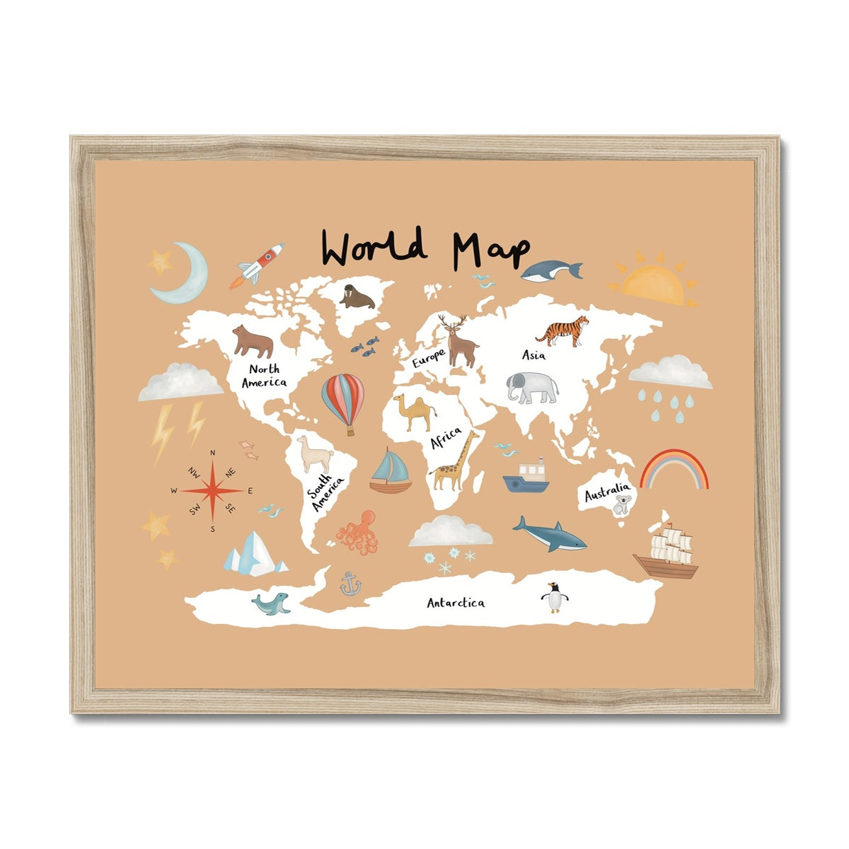 World Map in sand / Framed Print