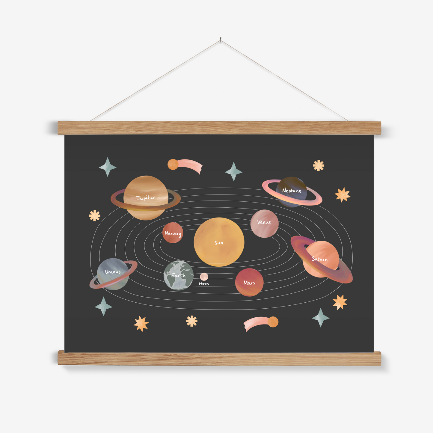 Solar System in black / Print with Hanger