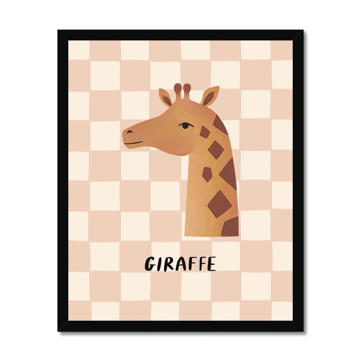 Giraffe check in pink / Framed Print