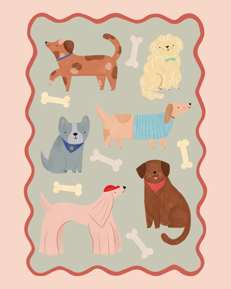 Dogs in sage and pink