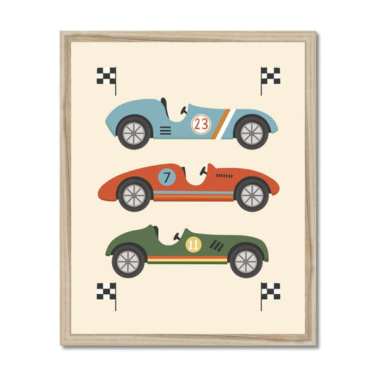 Race Cars in blue, red and green / Framed Print