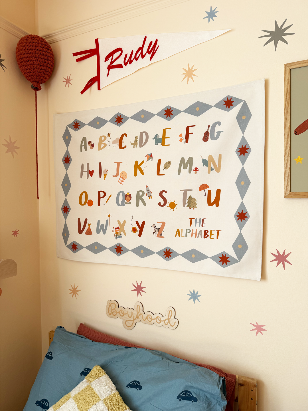 Alphabet Wall Hanging with Blue Border (Large)