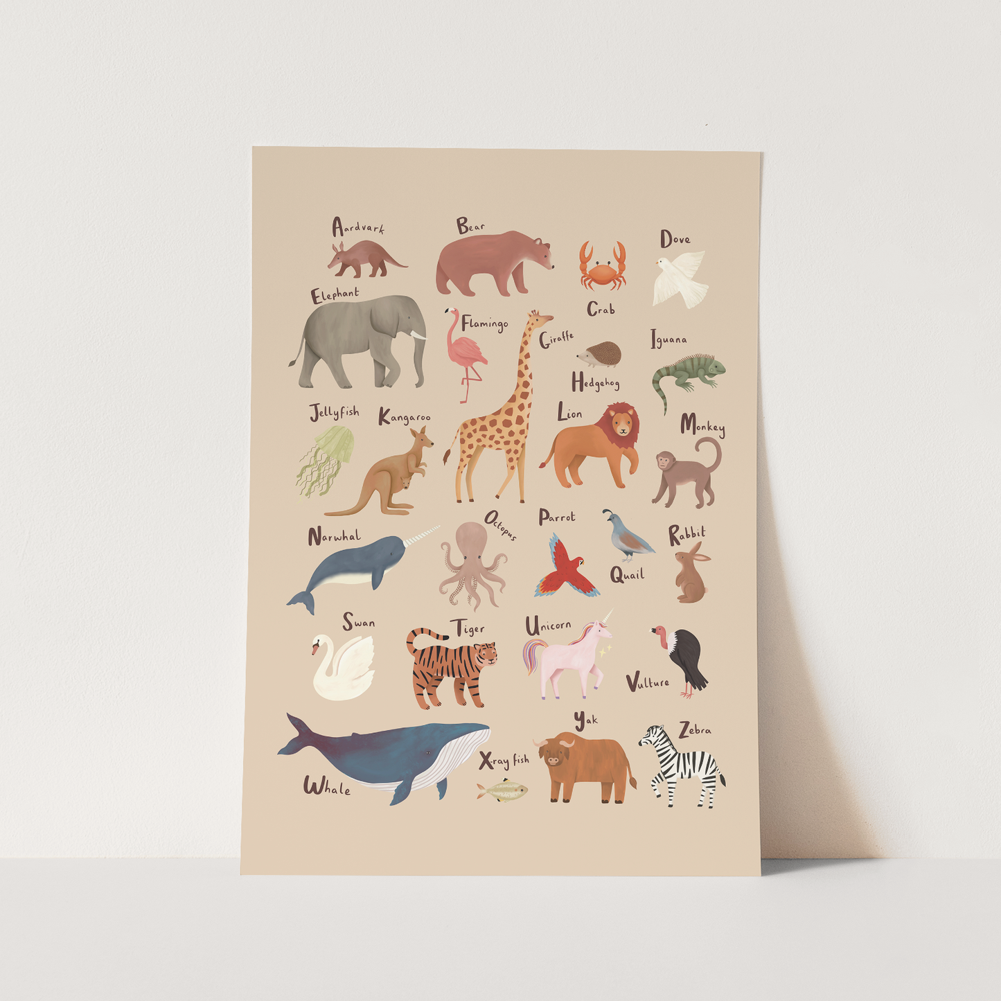 Animal Alphabet in peach / Fine Art Print