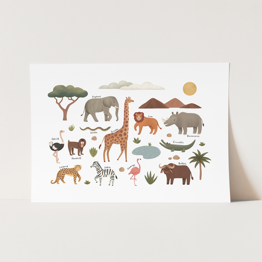 Animals on Safari in white / Fine Art Print