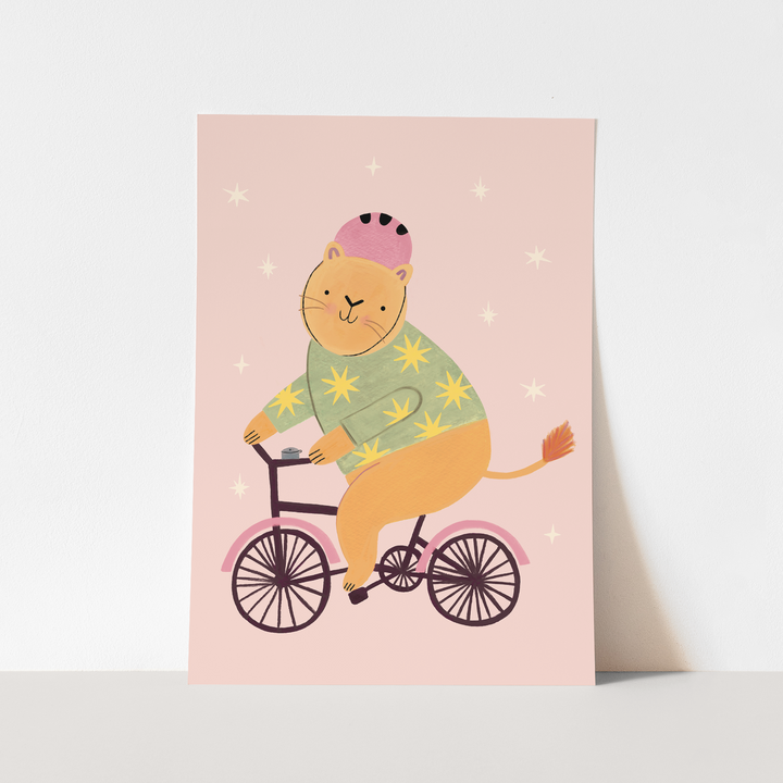 Cycling Lion in pink / Fine Art Print