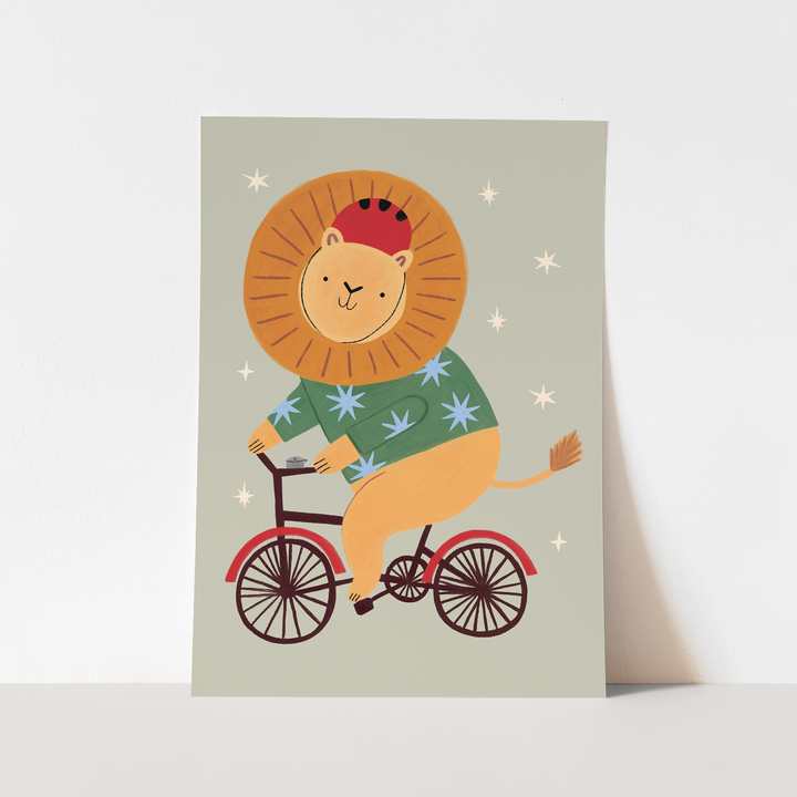 Cycling Lion in sage / Fine Art Print