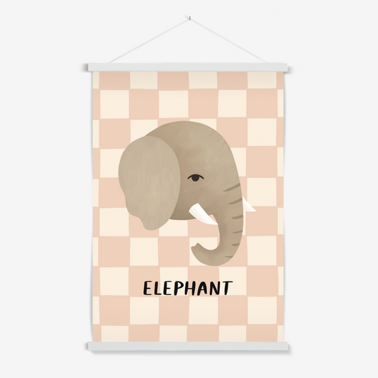 Elephant check in pink / Print with Hanger