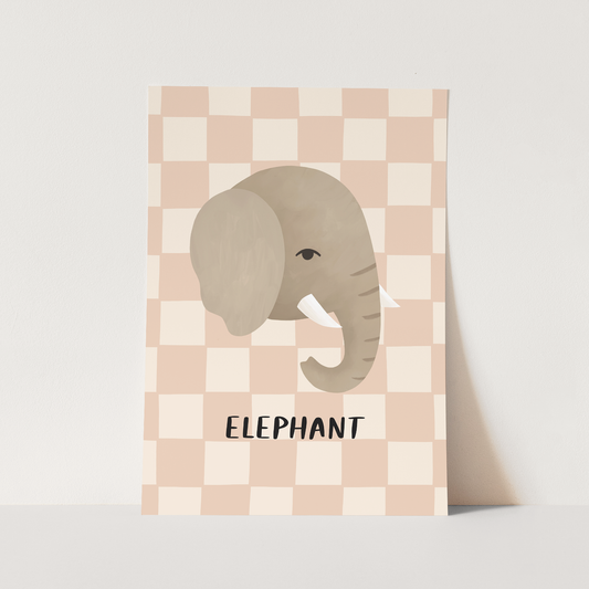 Elephant check in pink / Fine Art Print