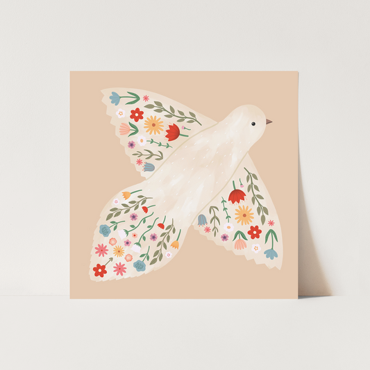 Floral Dove in peach / Fine Art Print