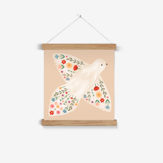 Floral Dove in peach / Print with Hanger