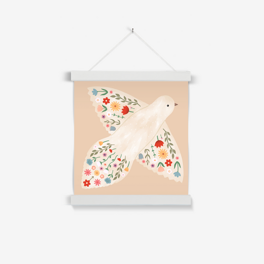 Floral Dove in peach / Print with Hanger