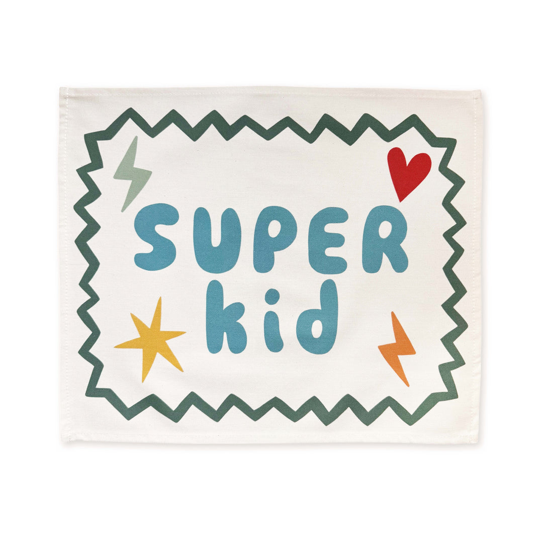 Super Kid in blue banner
